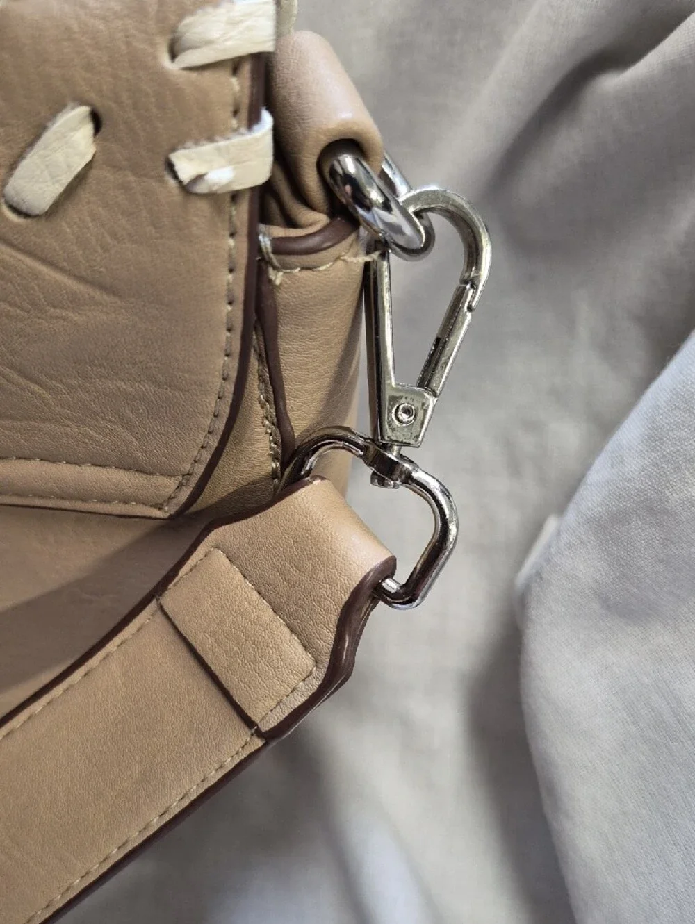Charming Charlie Beige/Tan Whipstitch Crossbody Saddle Bag